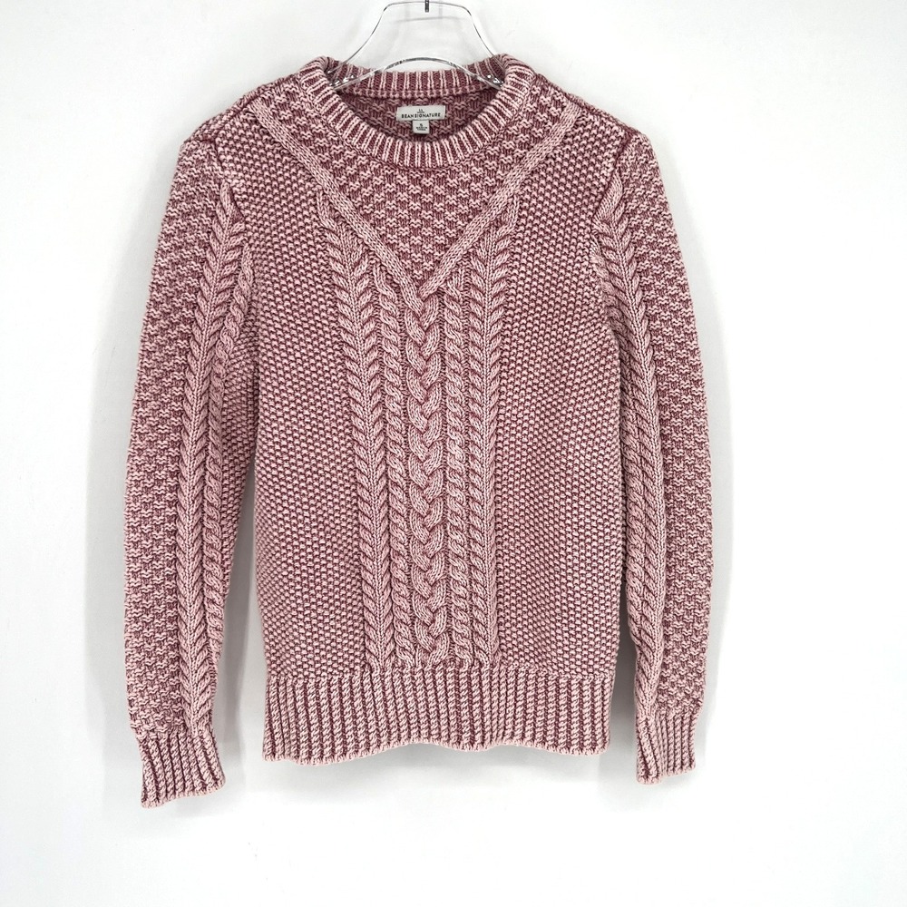 LL Bean Signature Sweater Womens S Pink Cable Knit Preppy Academia Old Money